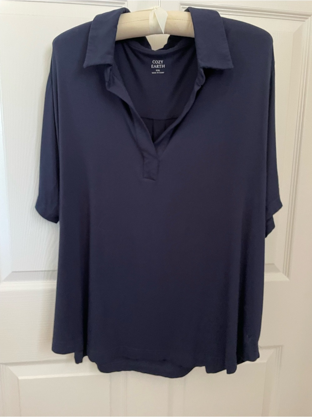 Cozy Earth Women's Brushed Bamboo Navy Short Sleeve Polo  Tee, XXL